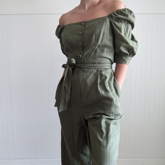Olive green off the shoulder jumpsuit - Picture 3 of 5